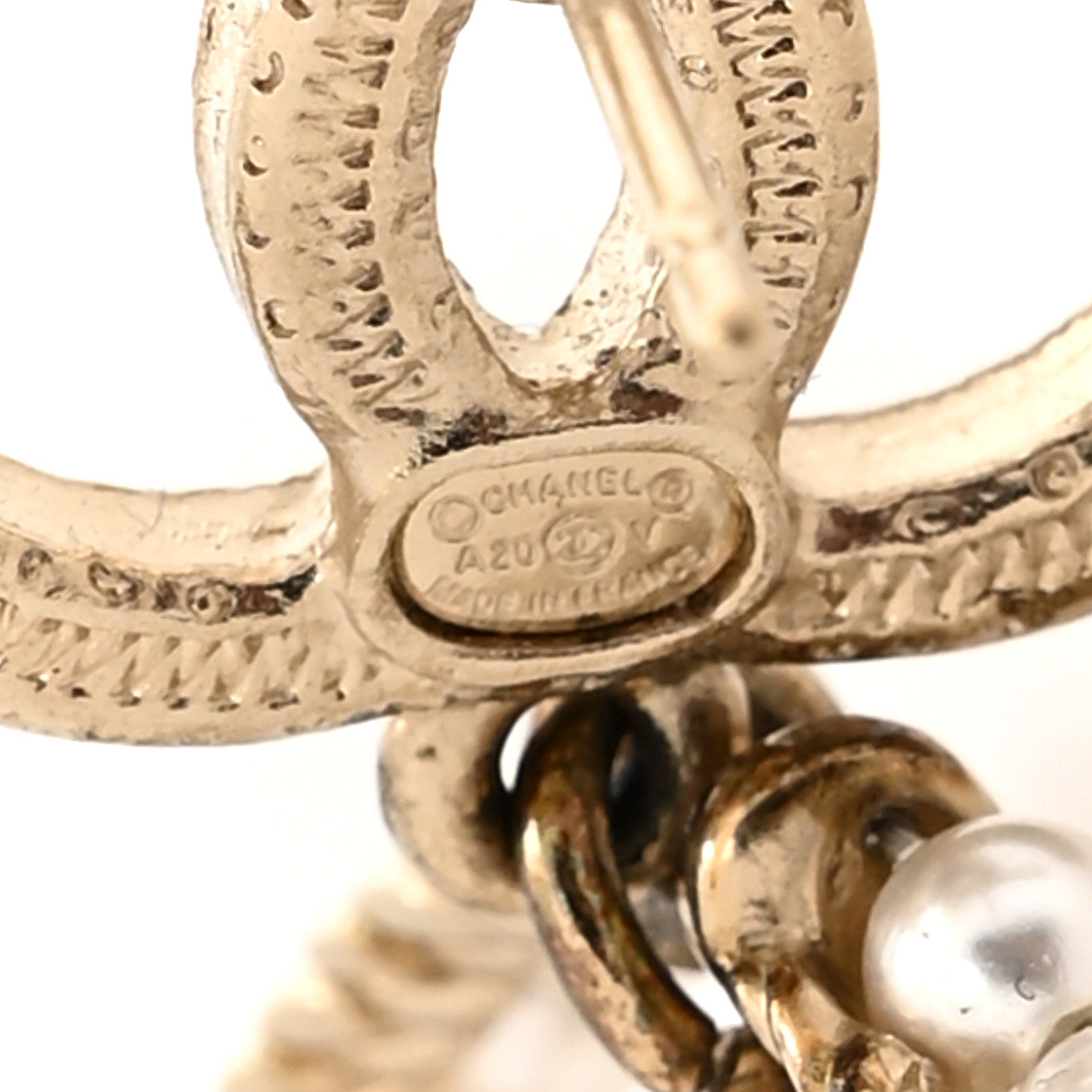 Crystal Pearl Chanel Charms CC Drop Earrings Gold