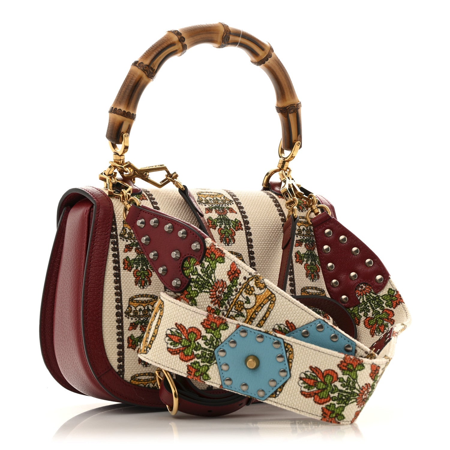 Canvas Calfskin 100 Centennial Music Medium Bamboo 1947 Top Handle Bag Ivory Red
