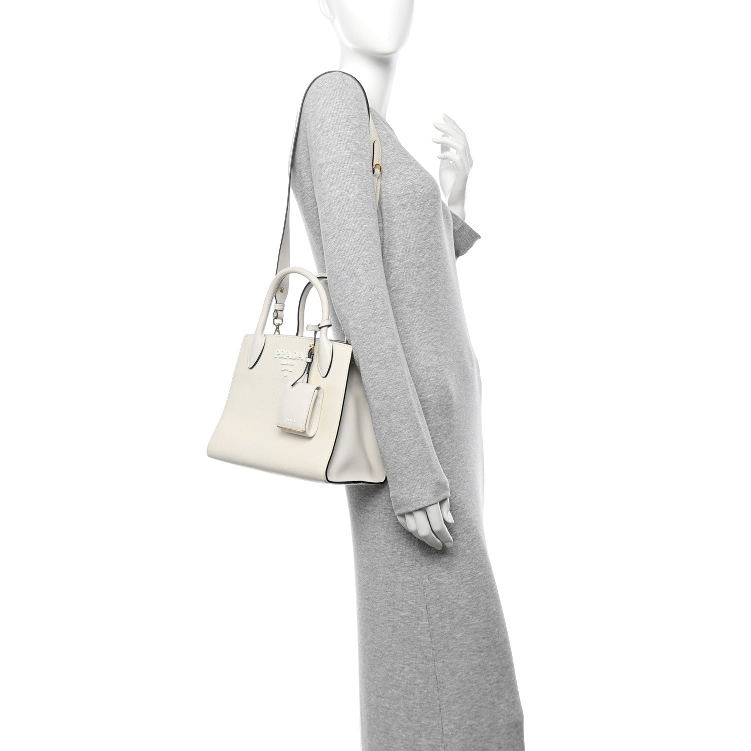 Saffiano Cuir Calfskin Small Monochrome Top Handle Tote White
