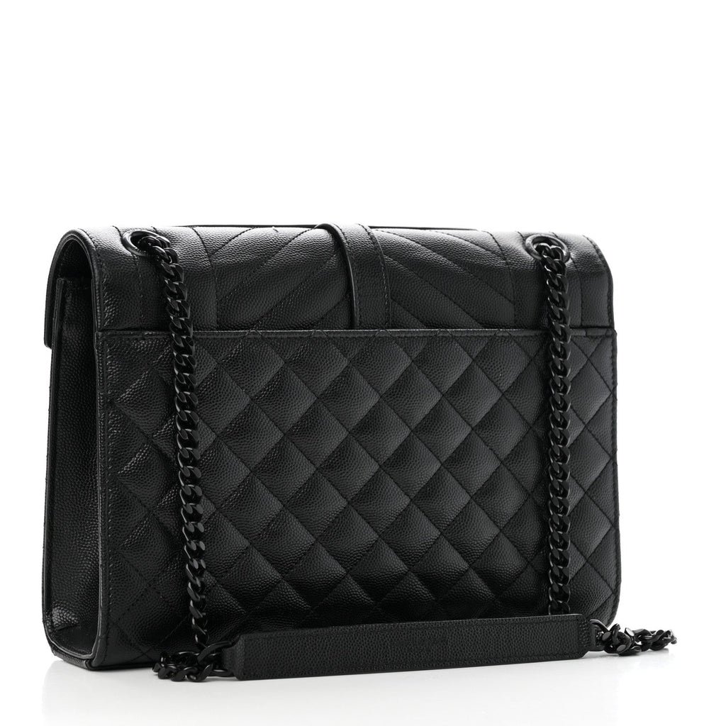 Grain De Poudre Textured Mixed Matelasse Triquilt Medium Monogram Monochrome Satchel Black