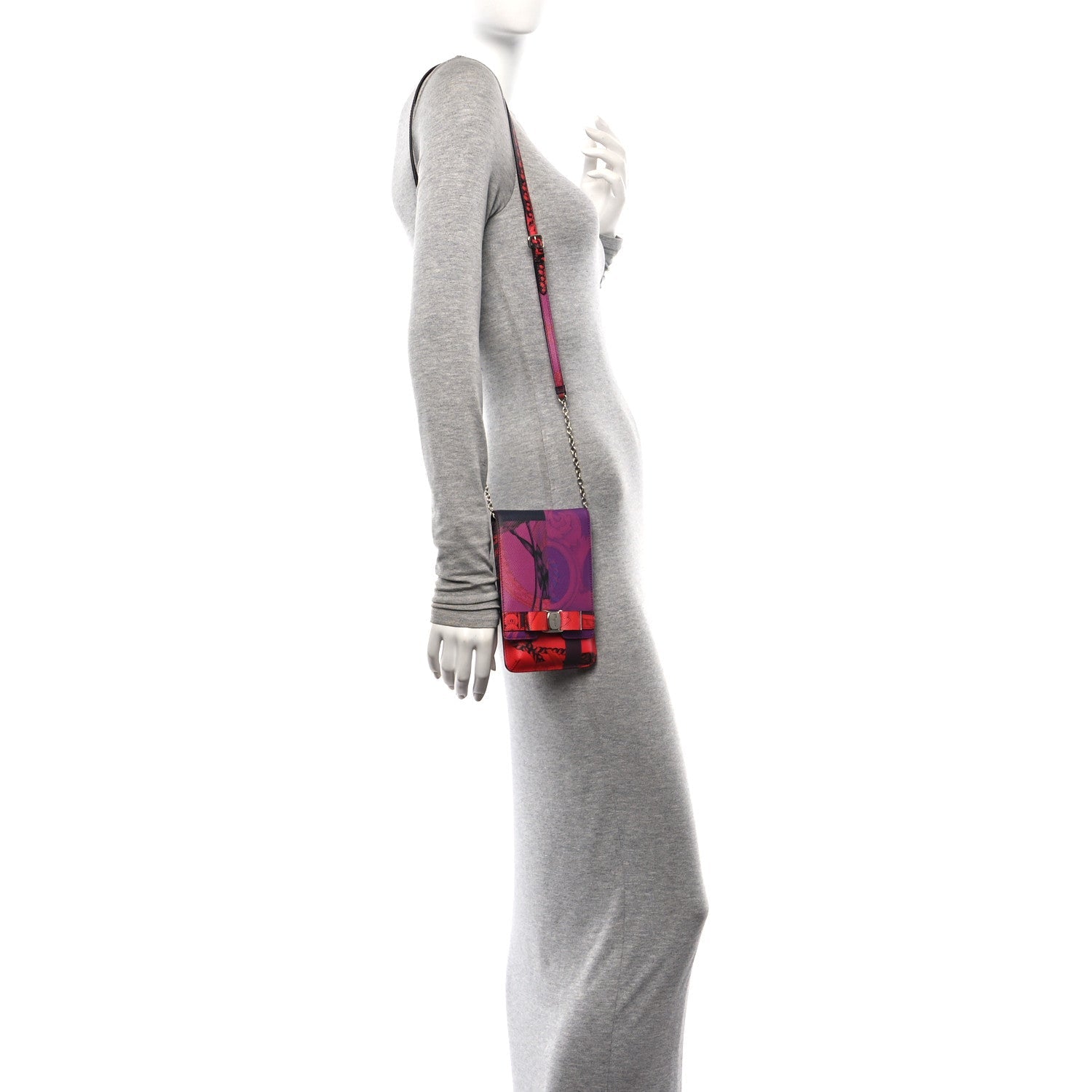 Printed Calfskin Vara Bow Phone Holder Multicolor