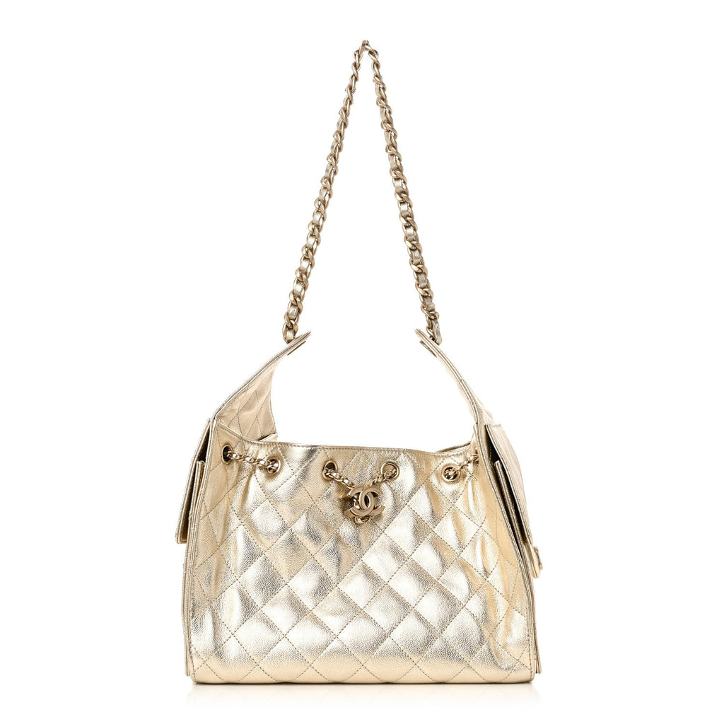 Metallic Caviar Quilted Small Chanel 25 Hobo Gold