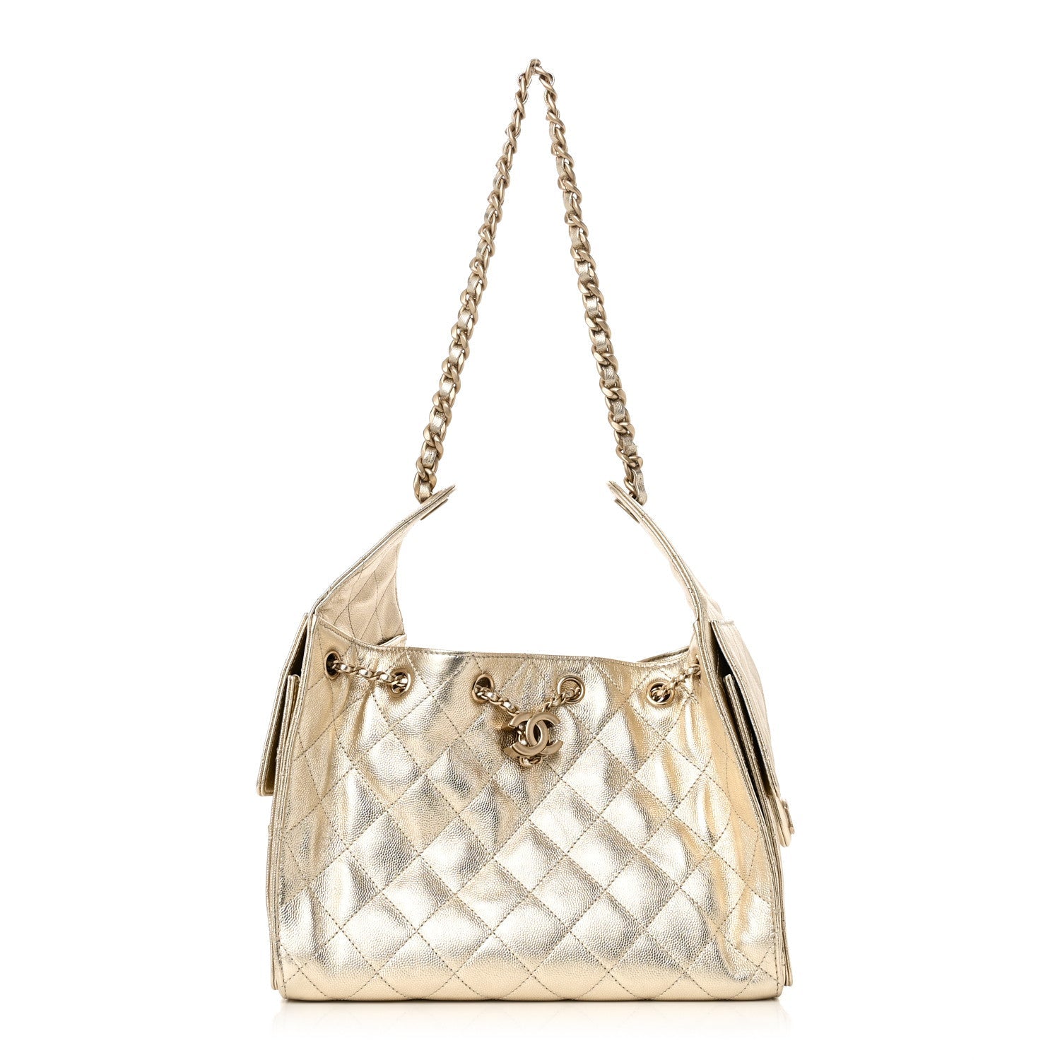Metallic Caviar Quilted Small Chanel 25 Hobo Gold