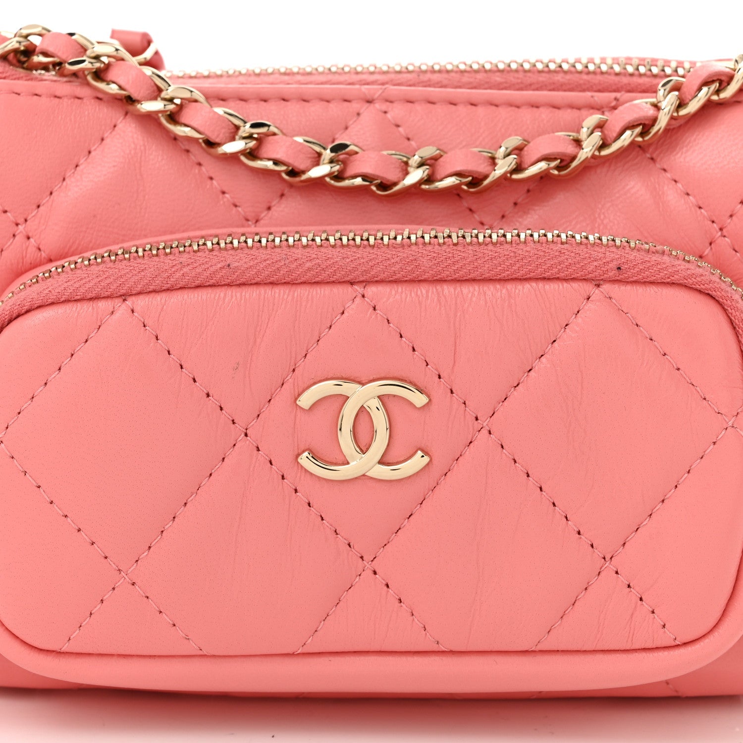 Shiny Crumpled Lambskin Quilted Mini Clutch With Chain  Pink