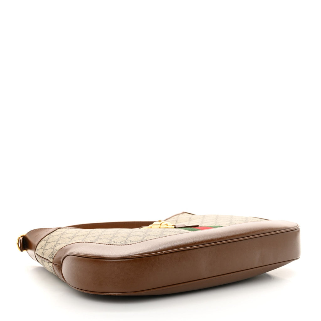 GG Supreme Monogram Azalea Calfskin Web Medium Jackie 1961 Hobo Beige Ebony Brown Sugar