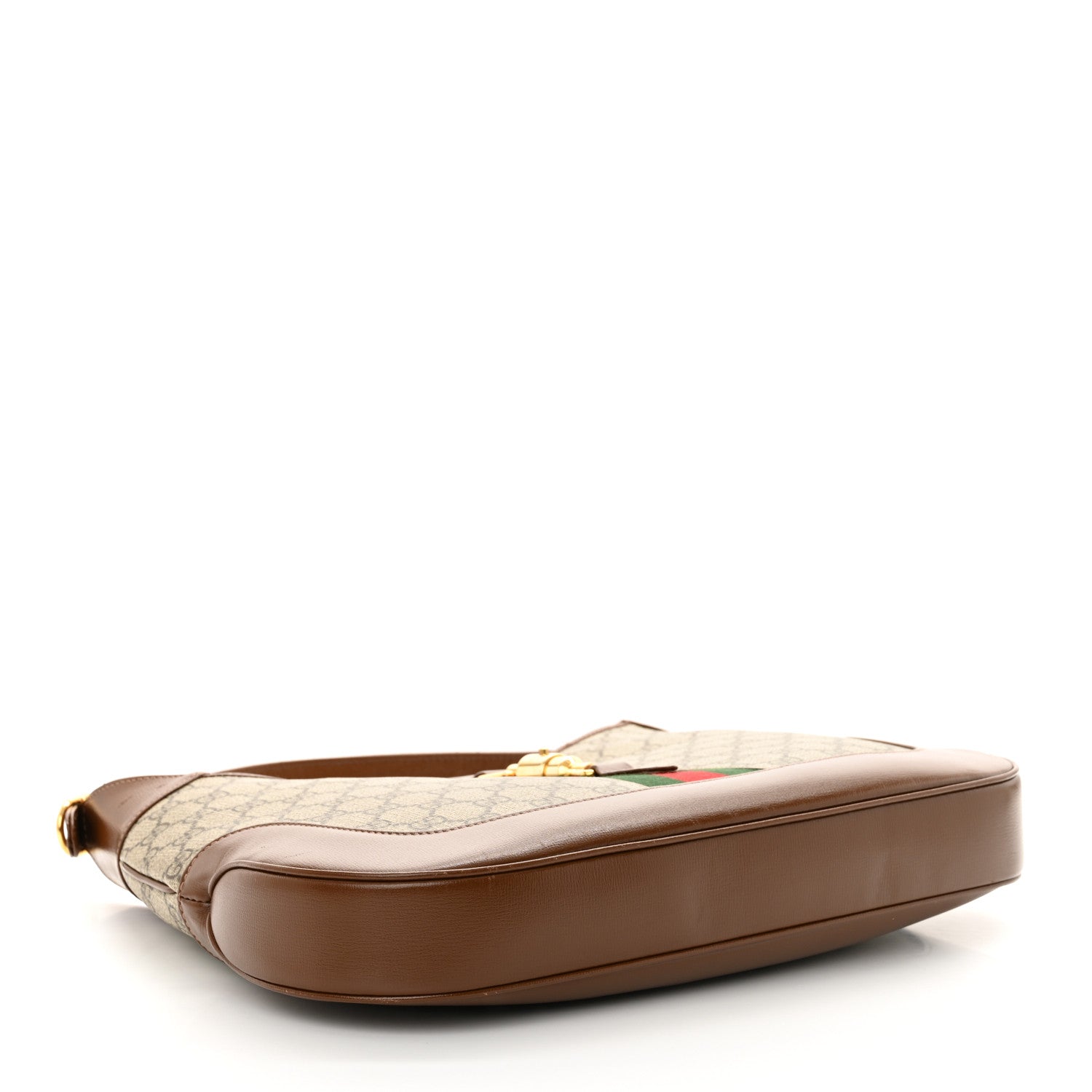 GG Supreme Monogram Azalea Calfskin Web Medium Jackie 1961 Hobo Beige Ebony Brown Sugar