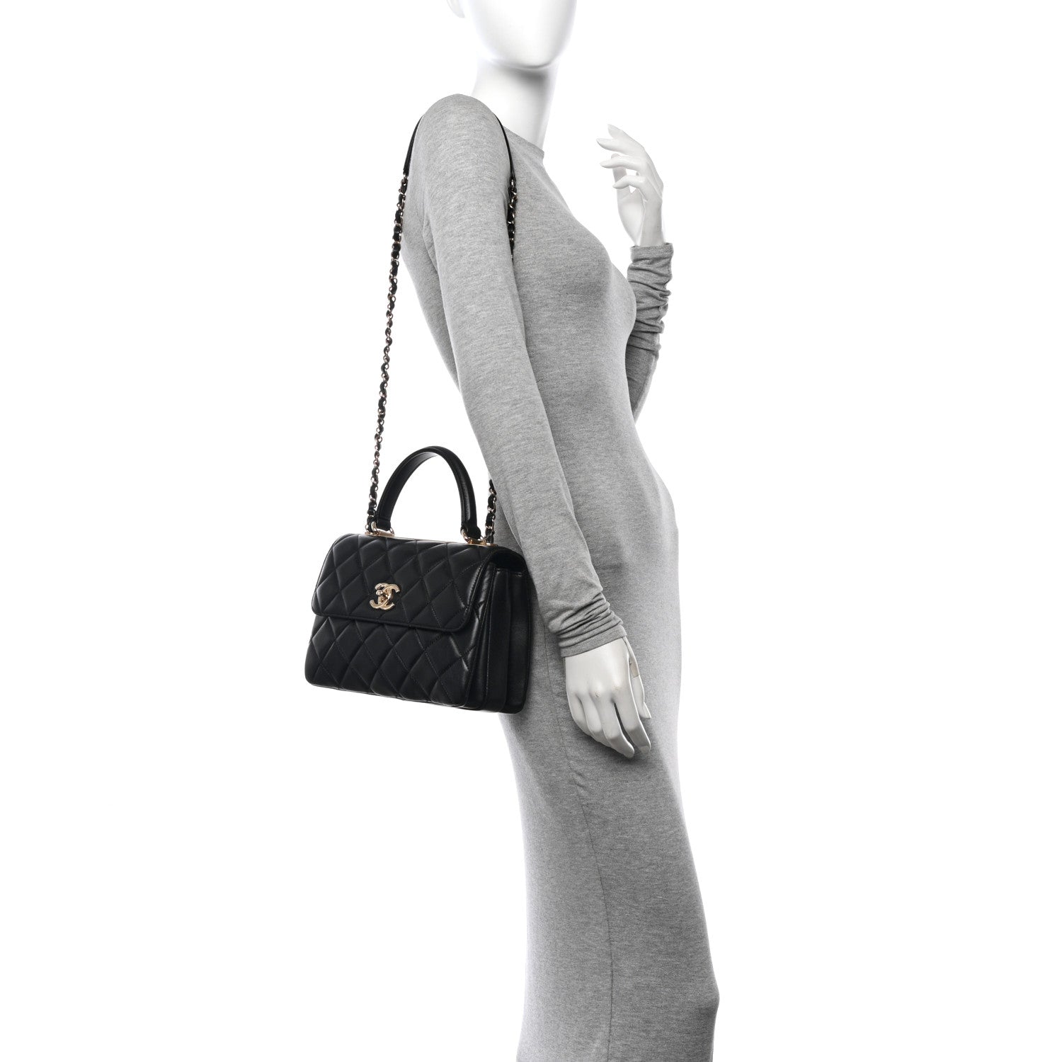 Lambskin Quilted Small Trendy CC Dual Handle Flap Bag Black