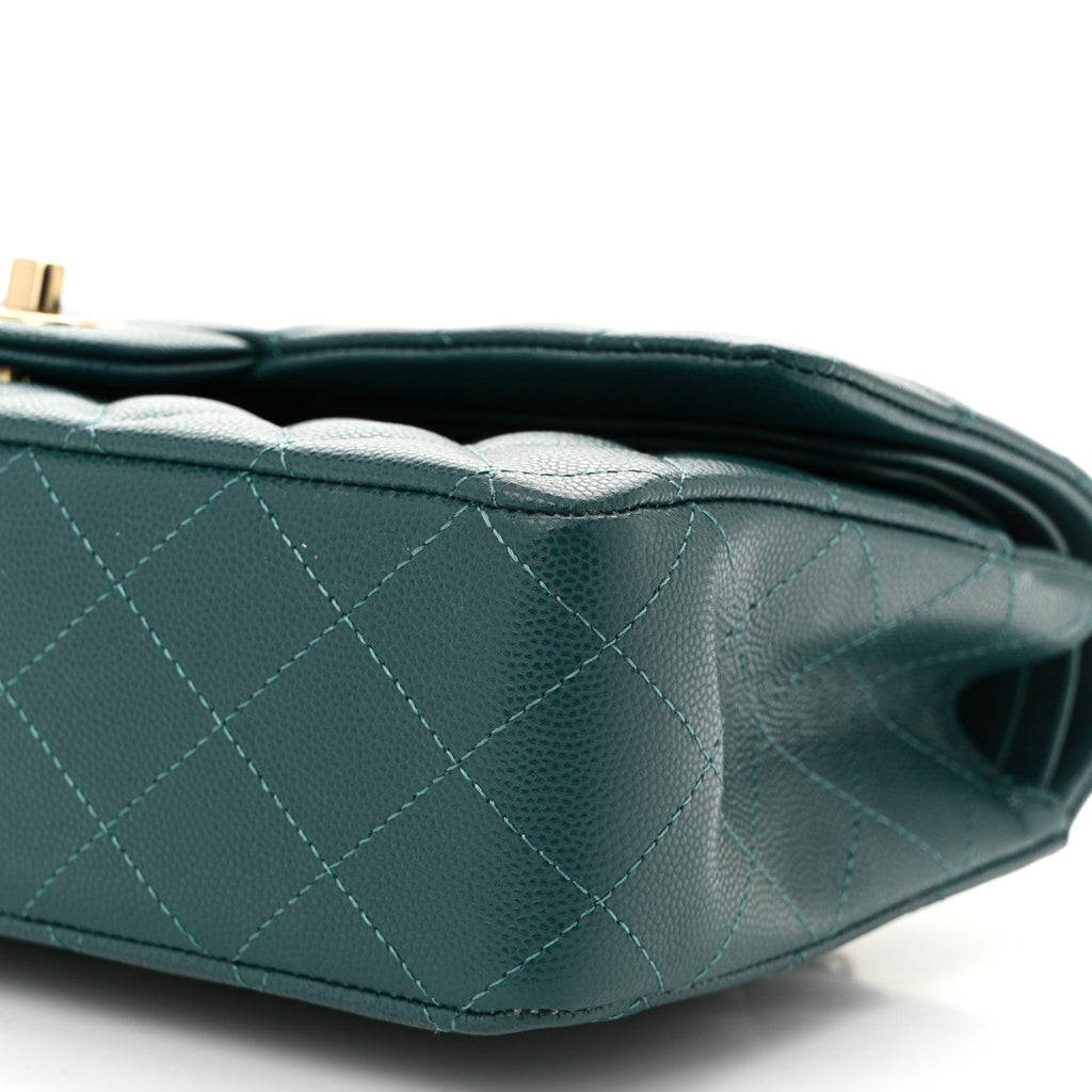 Caviar Quilted Medium Double Flap Dark Green