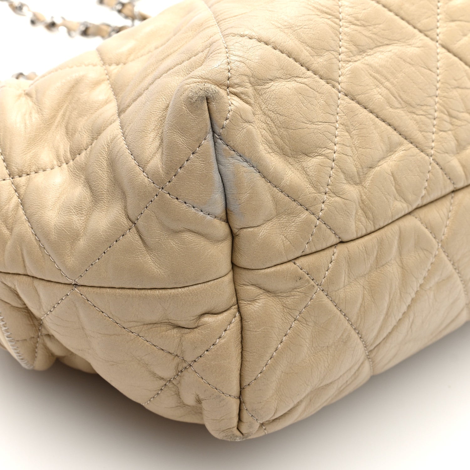 Lambskin Quilted Large East West Accordion Flap Beige