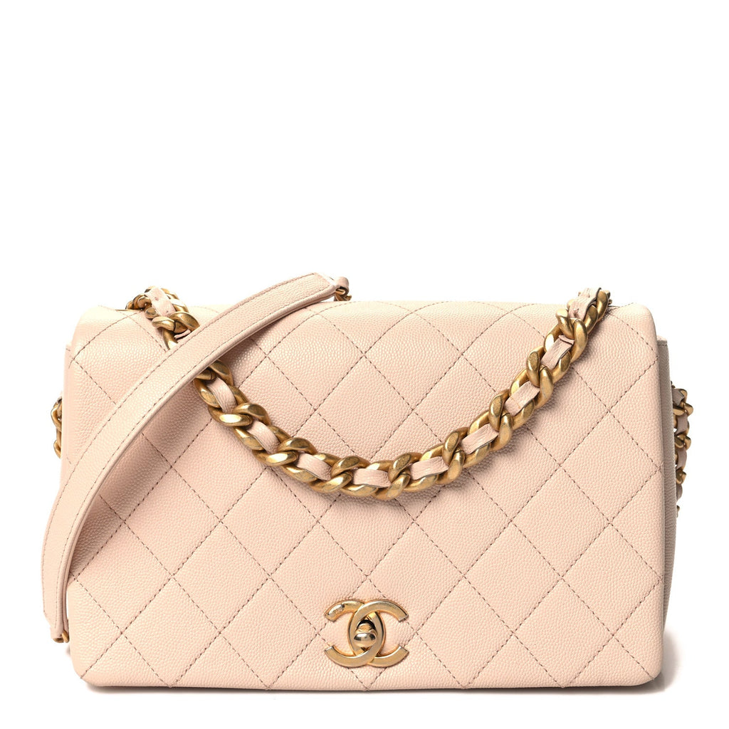 Caviar Quilted Medium Fashion Therapy Flap Beige
