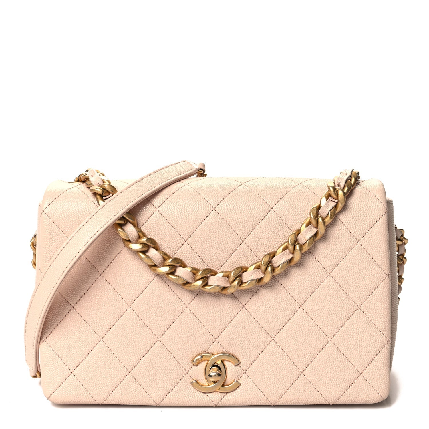 Caviar Quilted Medium Fashion Therapy Flap Beige