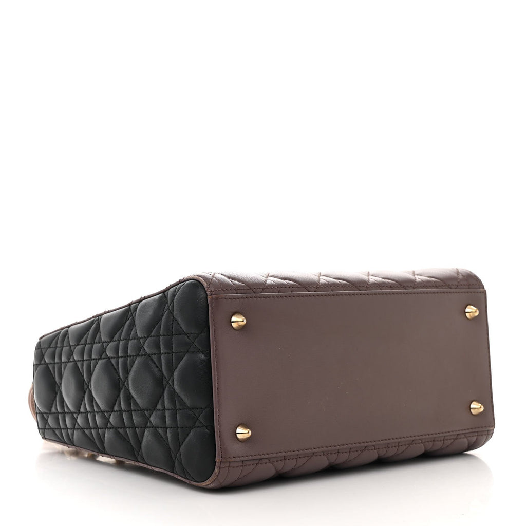Lambskin Cannage Medium Tri-Color Lady Dior Brown