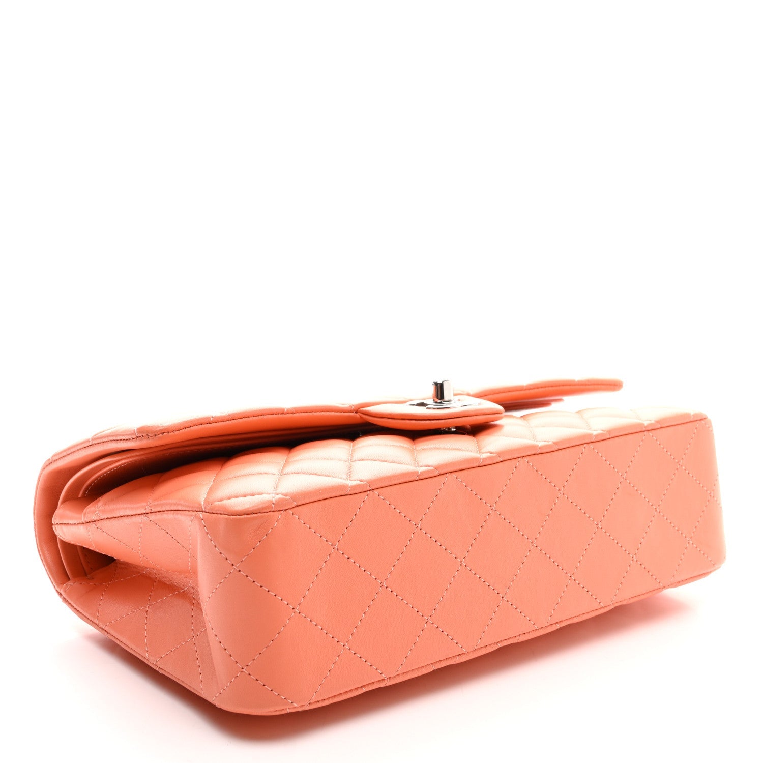 Lambskin Quilted Medium Double Flap Orange