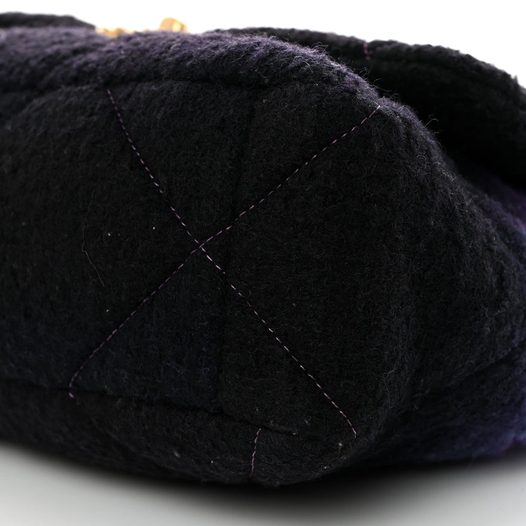 Wool Tweed Quilted Large Chanel 19 Flap Purple Black Blue