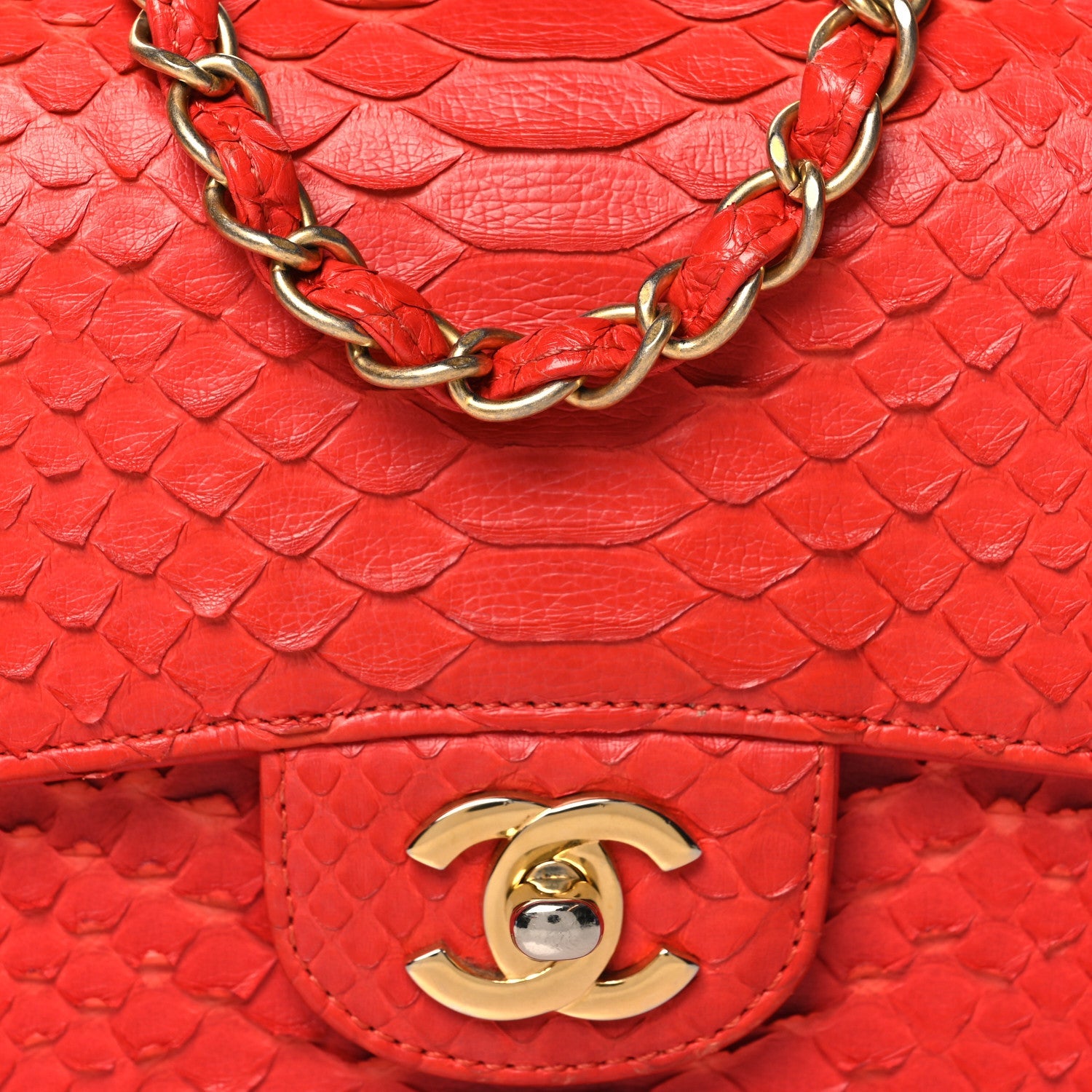 Snakeskin Mini Rectangular Flap Red
