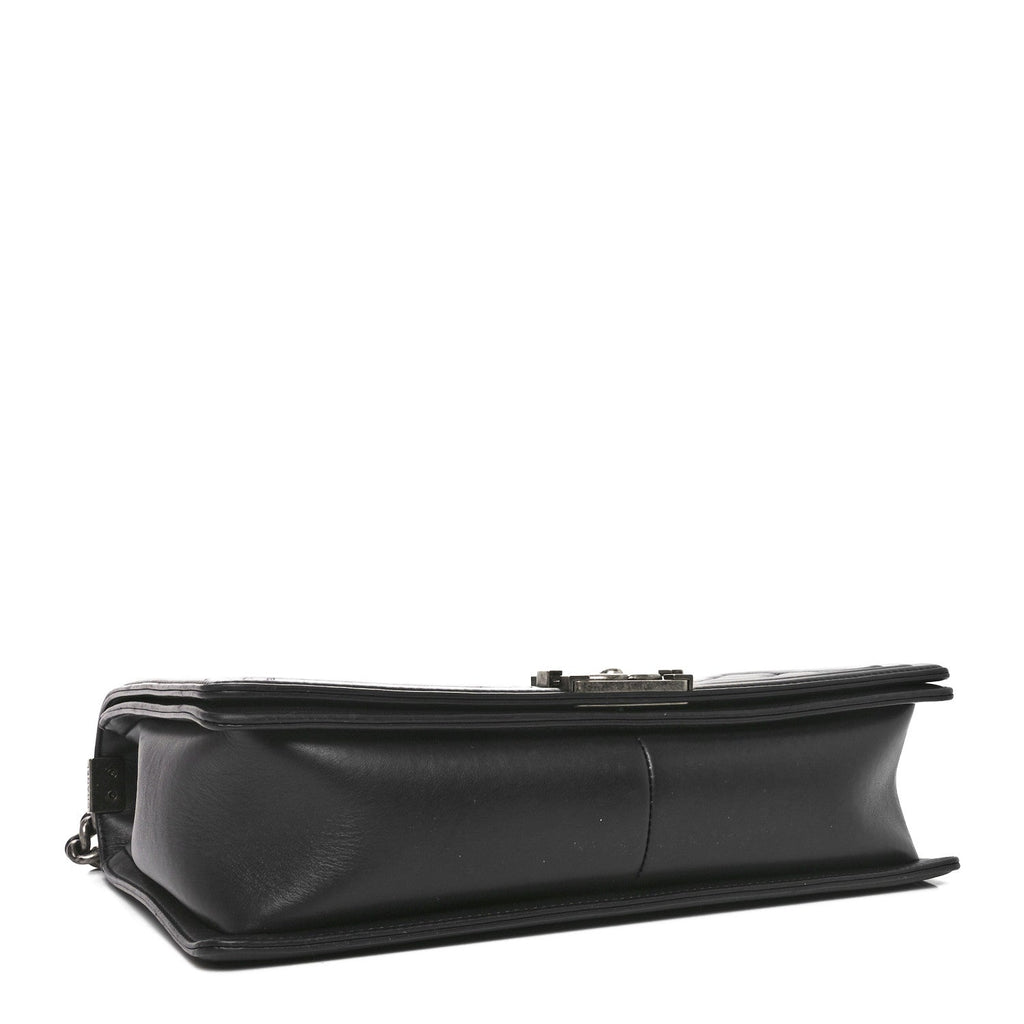 Lambskin Quilted Large Boy Flap Black