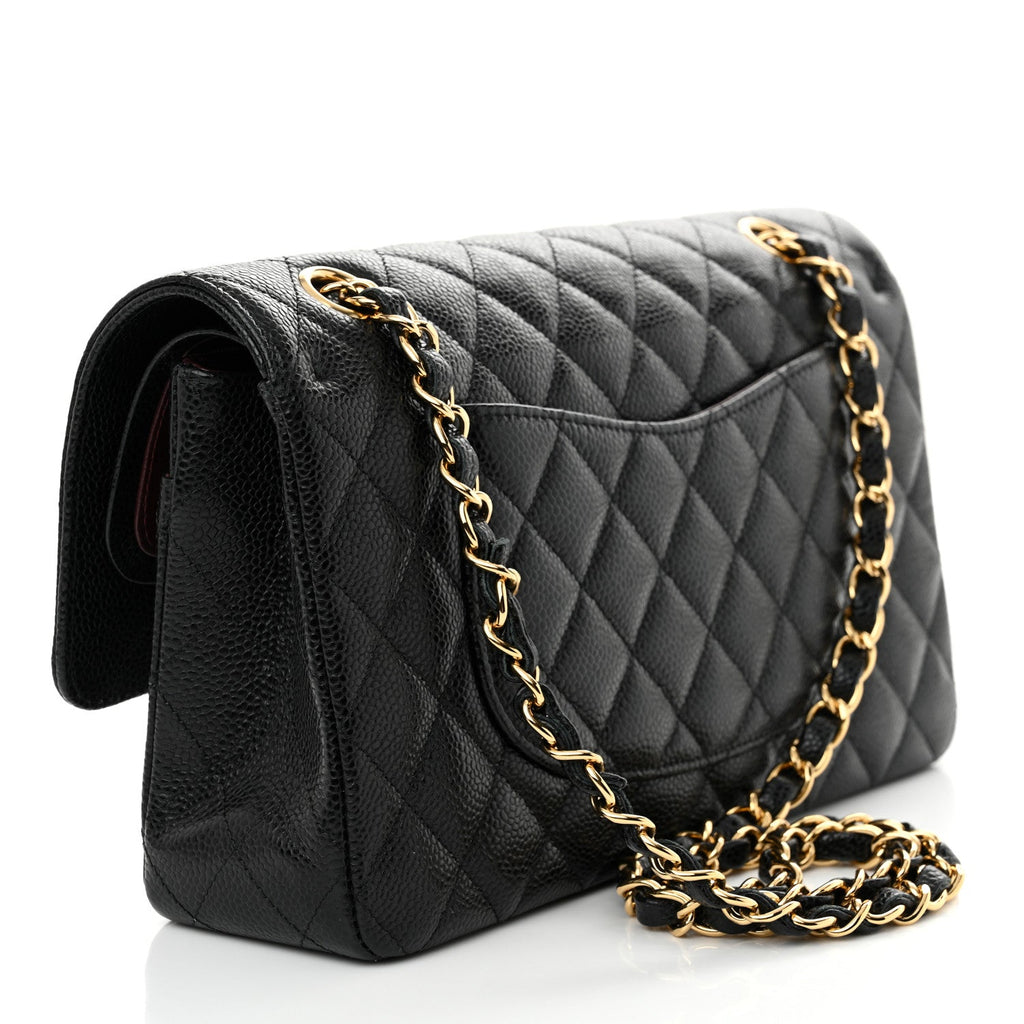 Caviar Quilted Medium Double Flap Black