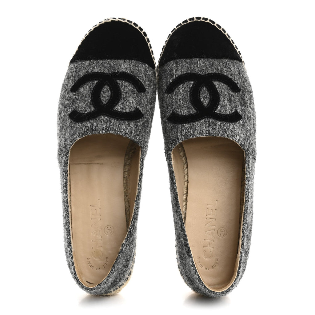 Tweed Velvet CC Espadrilles 39 Grey Black