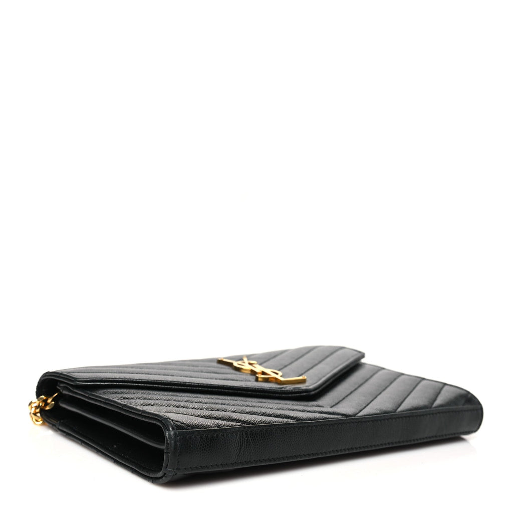Grain De Poudre Matelasse Chevron Monogram Chain Wallet Black