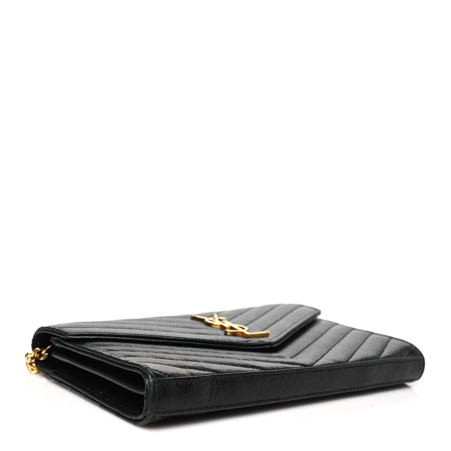 Grain De Poudre Matelasse Chevron Monogram Chain Wallet Black