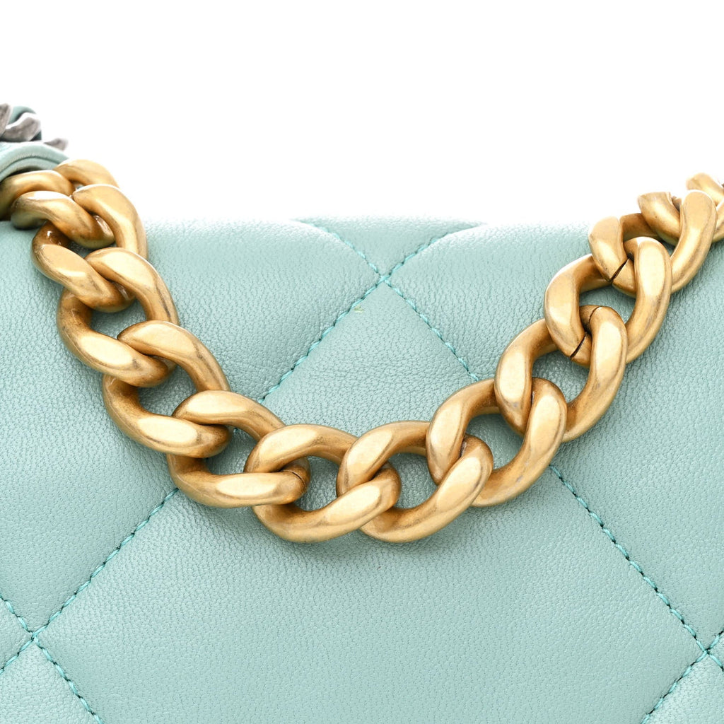 Shiny Lambskin Quilted Medium Chanel 19 Flap Neon Blue