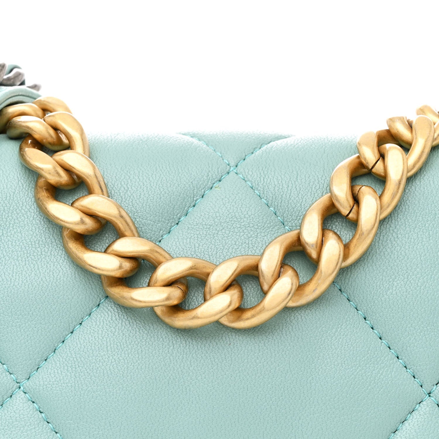 Shiny Lambskin Quilted Medium Chanel 19 Flap Neon Blue