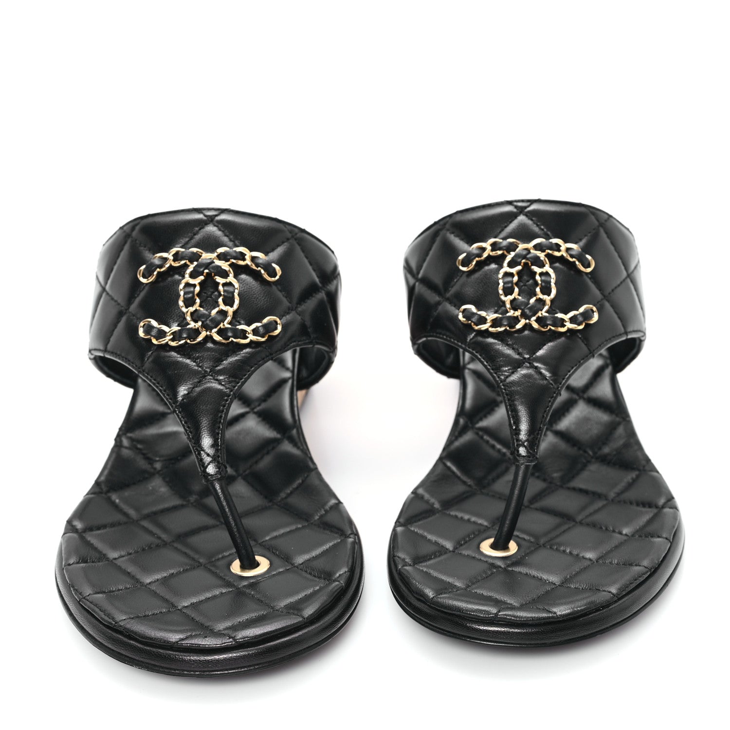 Shiny Goatskin Cork CC Wedge Sandals 39 Black