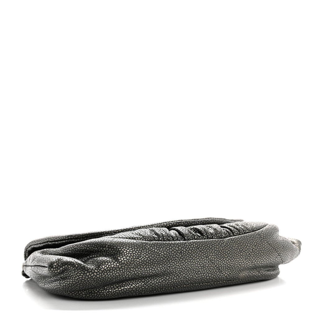 Metallic Caviar Half Moon Wallet On Chain WOC Dark Silver