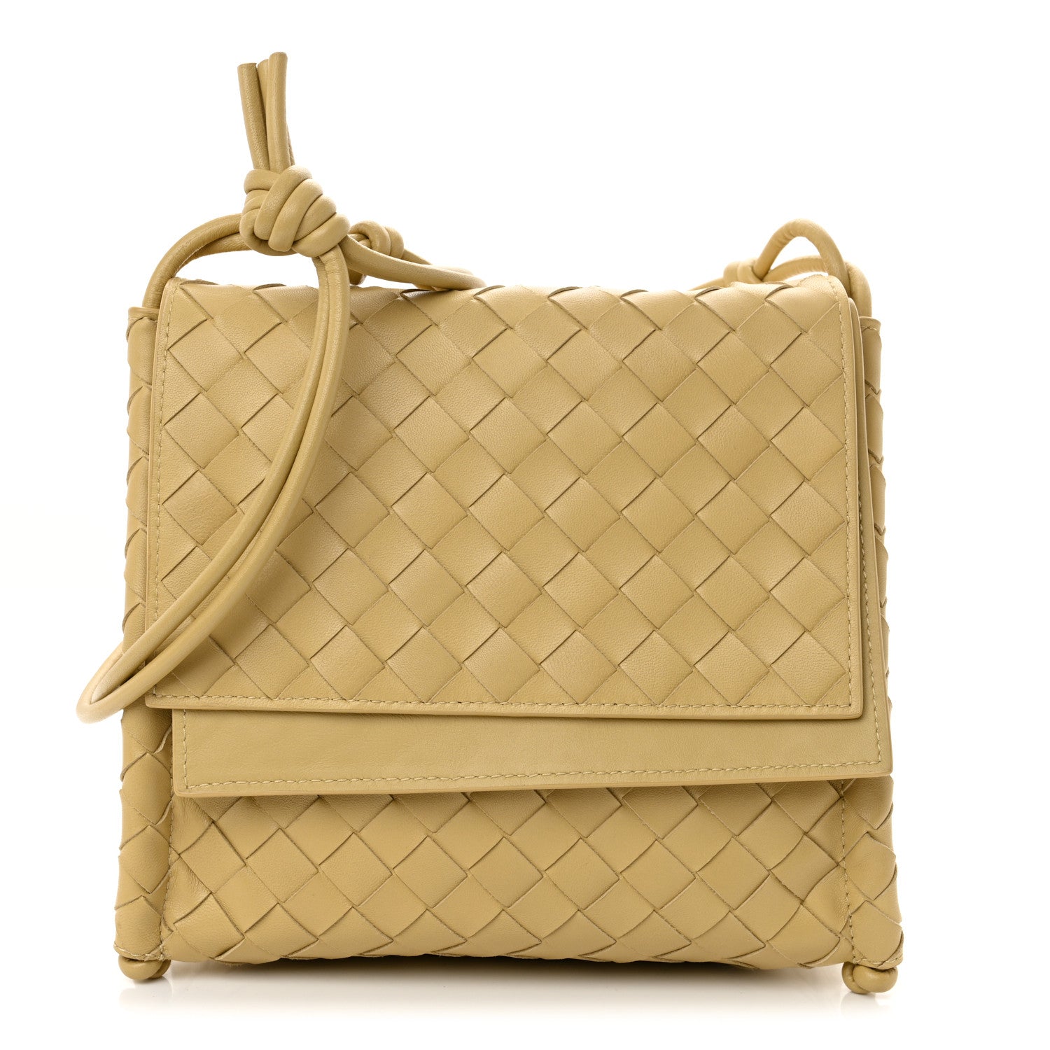 Nappa Intrecciato Small Knot Flap Crossbody Tapioca