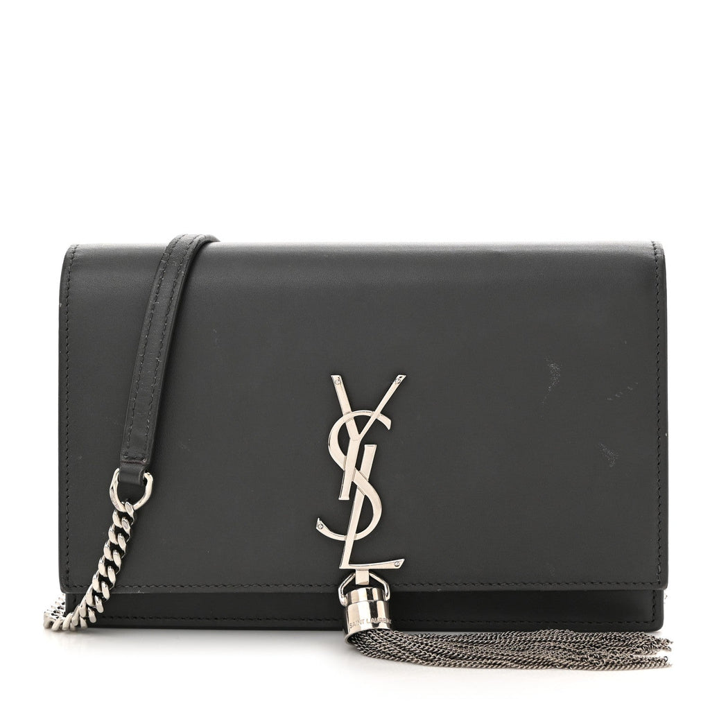 Smooth Calfskin Classic Monogram Kate Tassel Chain Wallet Asphalt