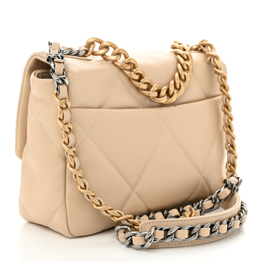 Lambskin Quilted Medium Chanel 19 Flap Beige