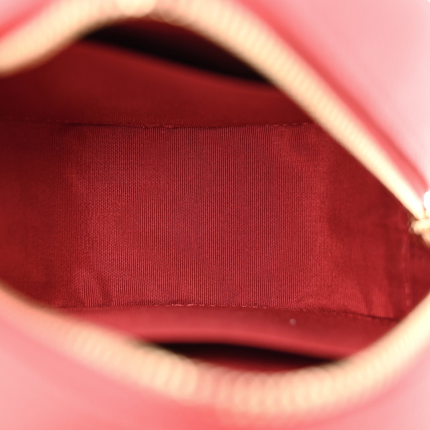 Caviar Quilted Chain Handle Round Clutch With Chain Bag  Red