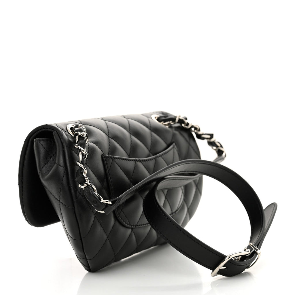 Calfskin Quilted CC Uniform Flap Belt Bag Black