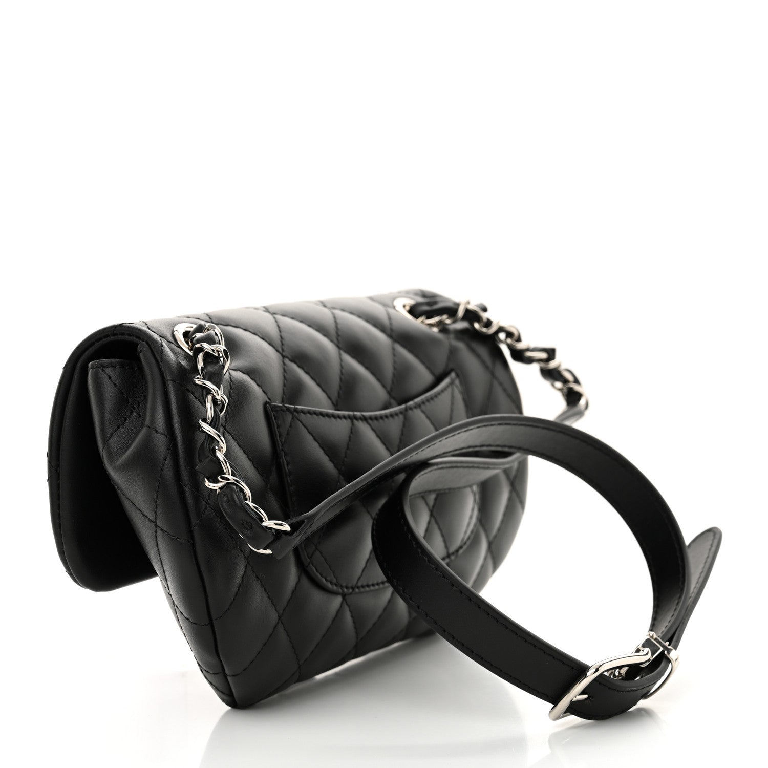 Calfskin Quilted CC Uniform Flap Belt Bag Black