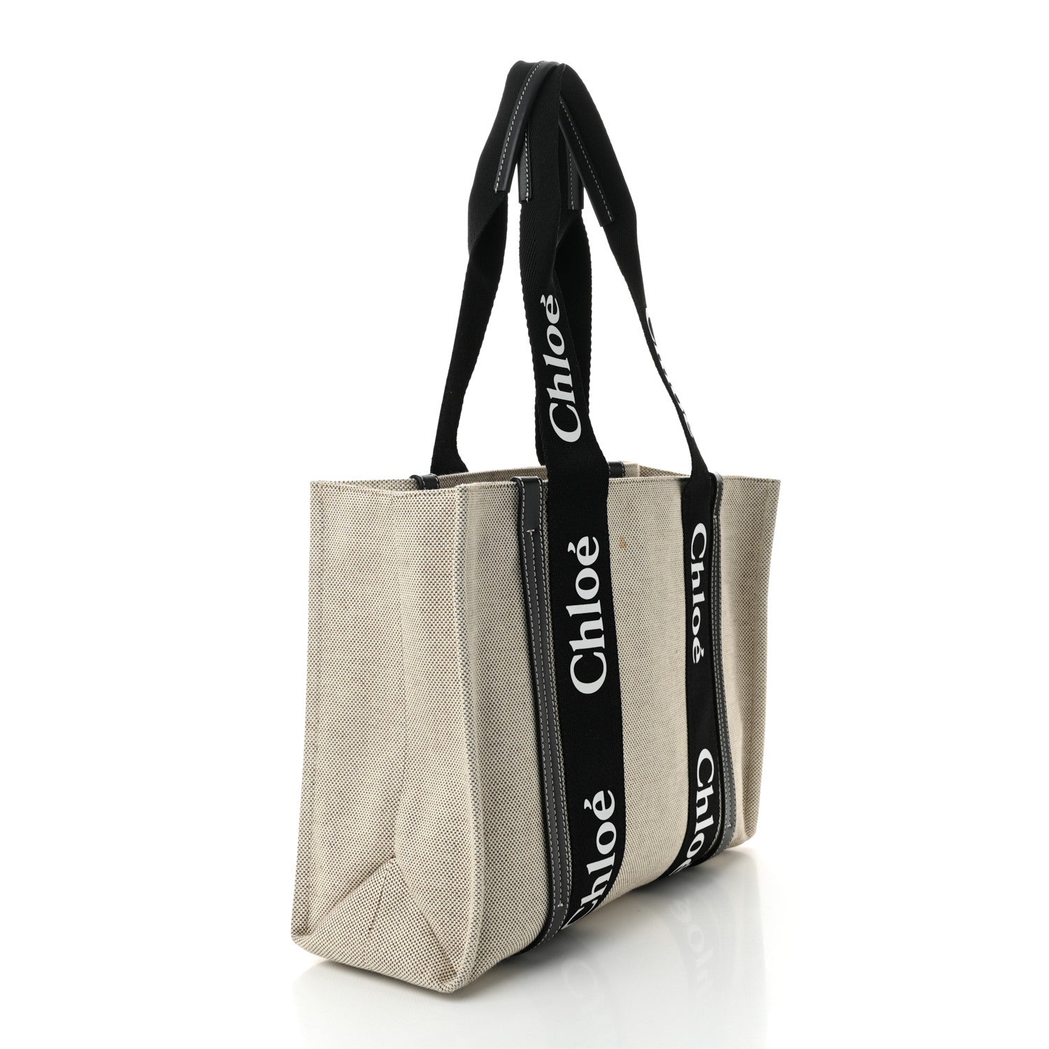 Cotton Calfskin Medium Woody Ribbon Tote Black Blue
