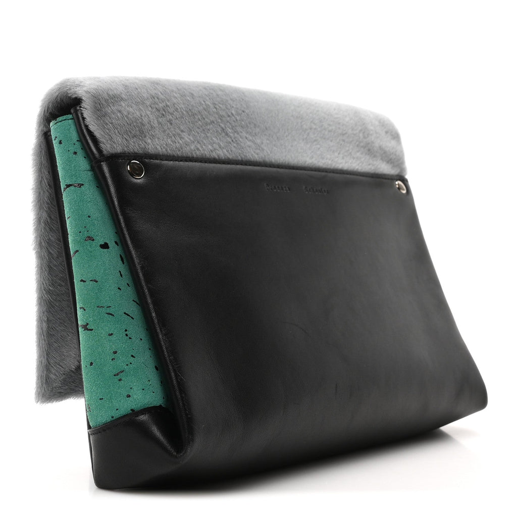 Sheephair Calfskin Suede PS Elliot Clutch Grey Green Black