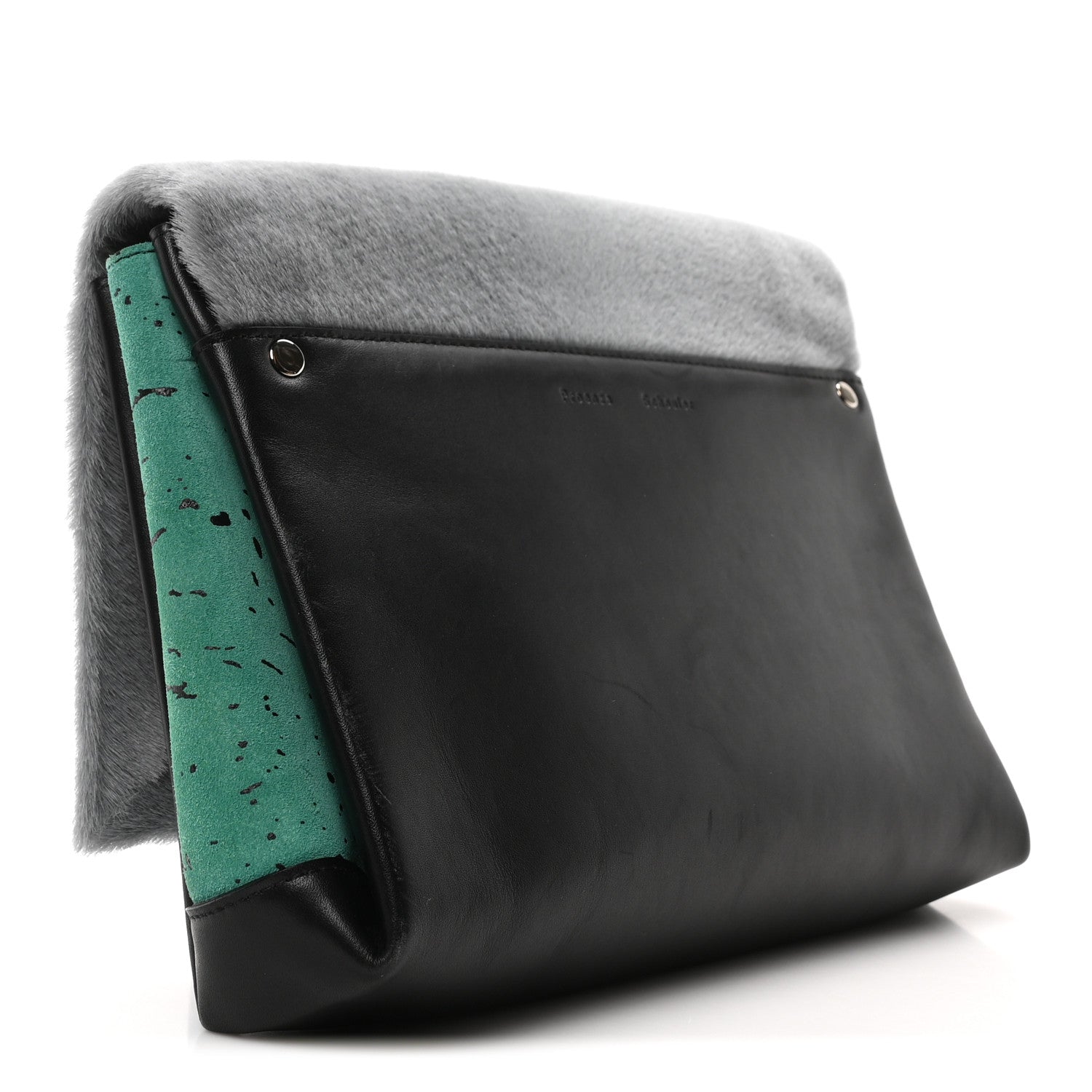 Sheephair Calfskin Suede PS Elliot Clutch Grey Green Black
