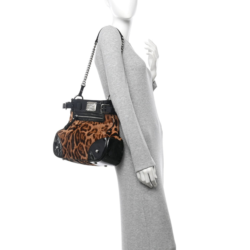Calf Hair Leopard Print Patent Miss Silky Satchel Naturale