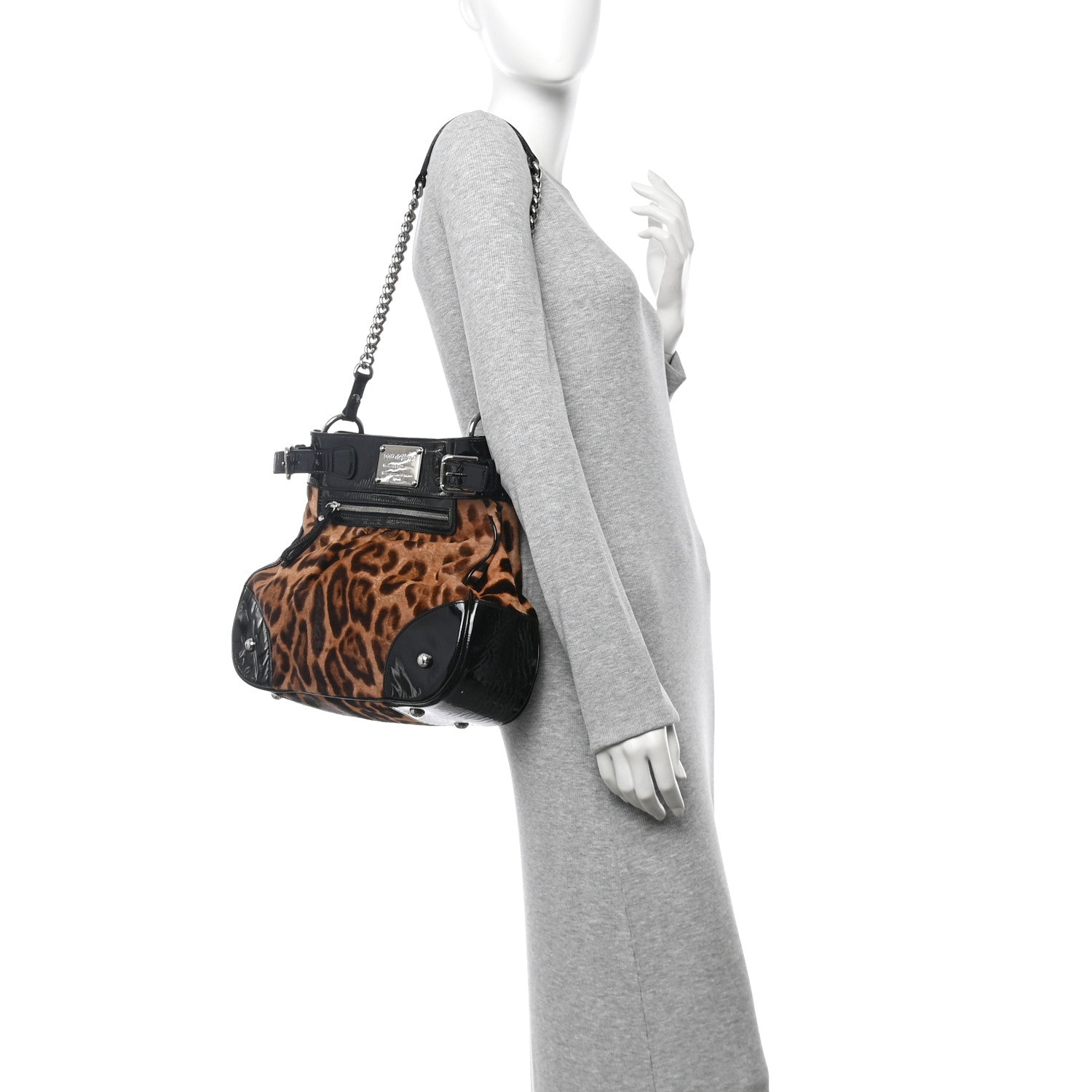 Calf Hair Leopard Print Patent Miss Silky Satchel Naturale