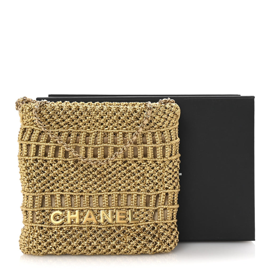 Metallic Calfskin Macrame Mini Chanel 22 Gold