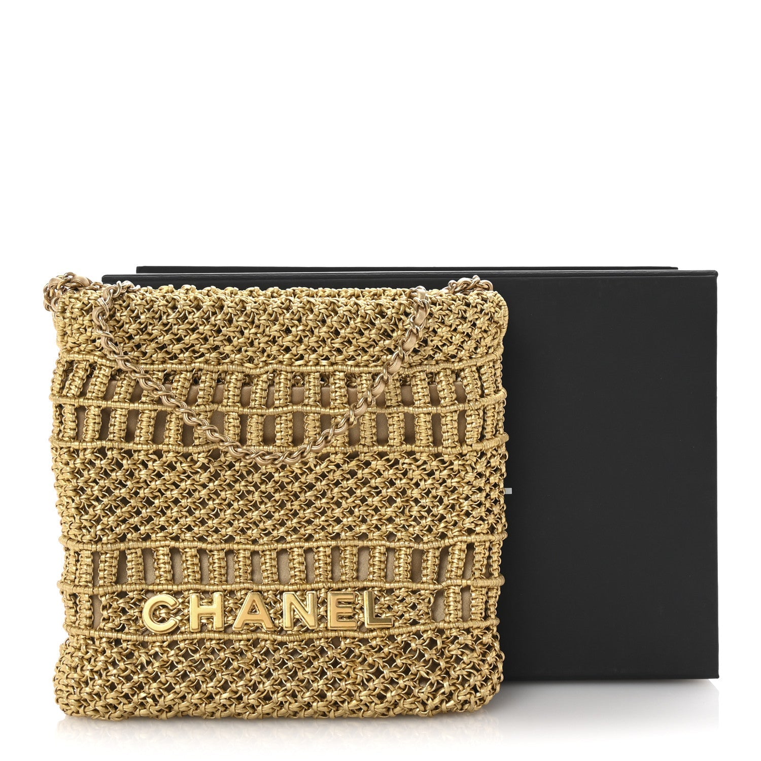 Metallic Calfskin Macrame Mini Chanel 22 Gold