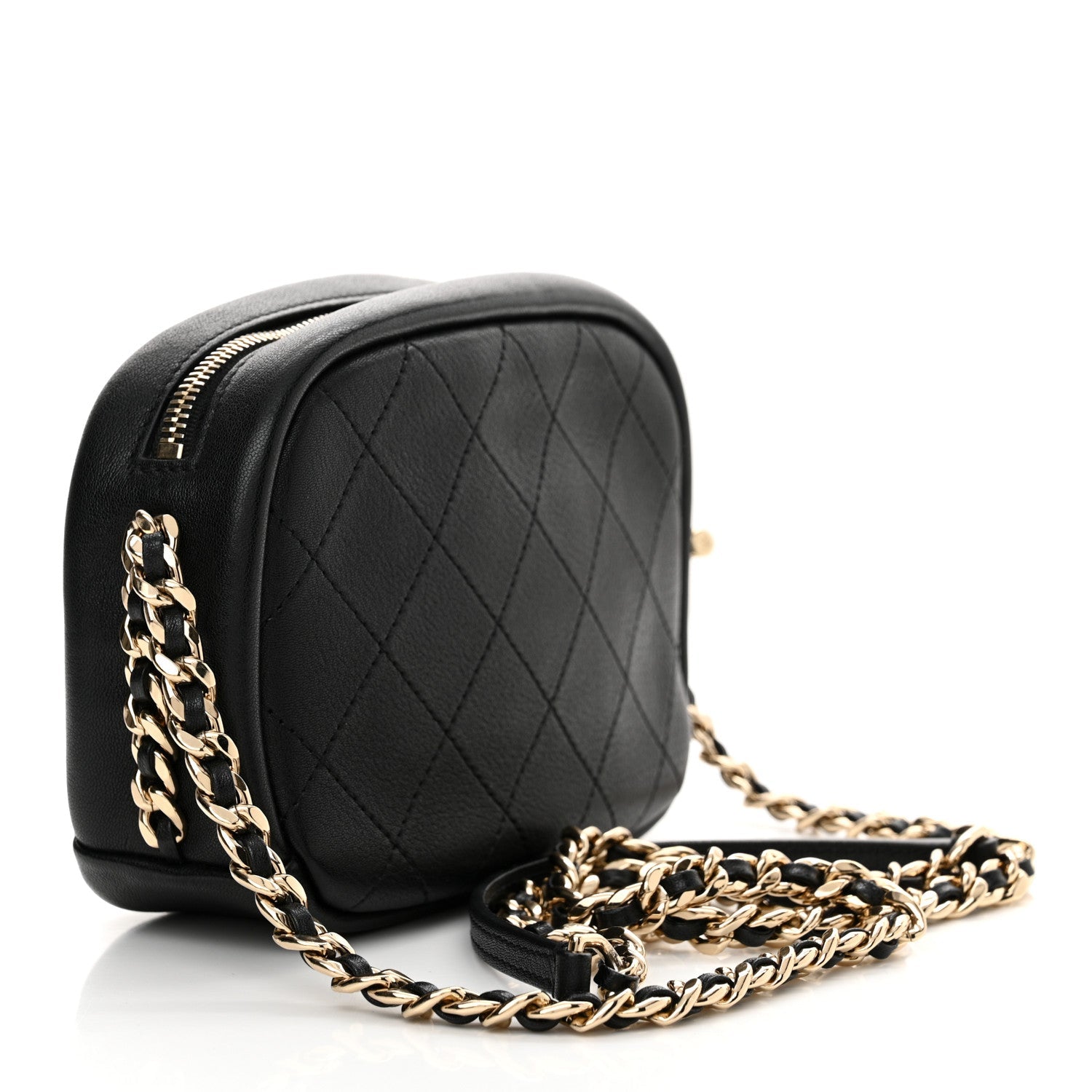 Goatskin Quilted Small Casual Trip Camera Case Black