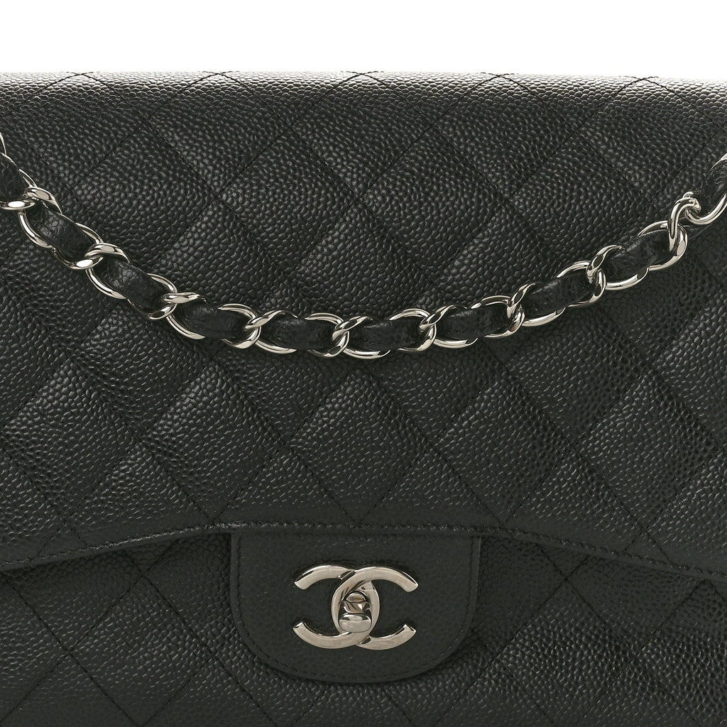 Caviar Quilted Jumbo Double Flap Black