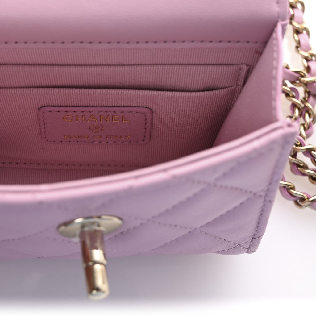 Lambskin Quilted Mini Trendy CC Clutch With Chain Pink