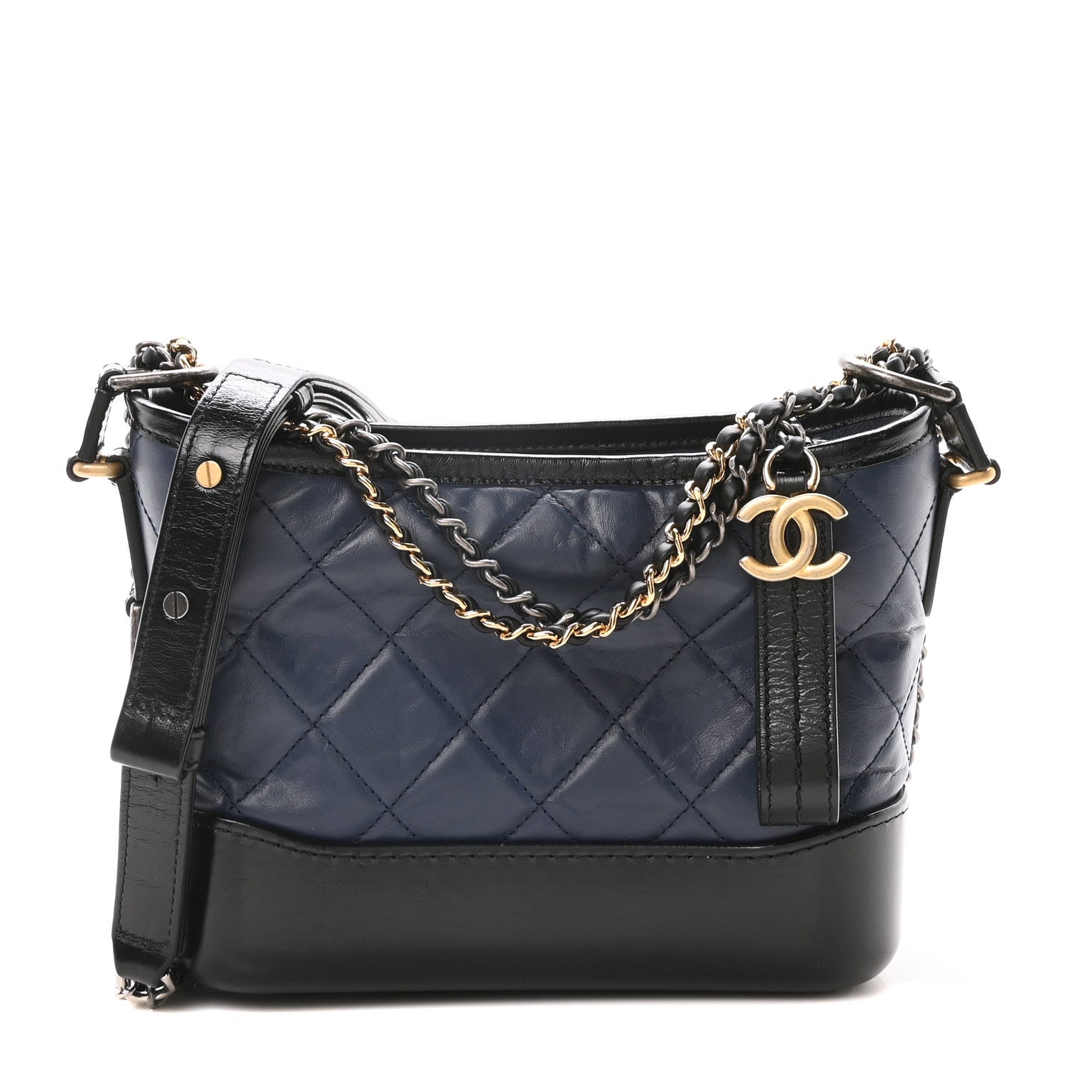 Aged Calfskin Quilted Small Gabrielle Hobo Navy Black