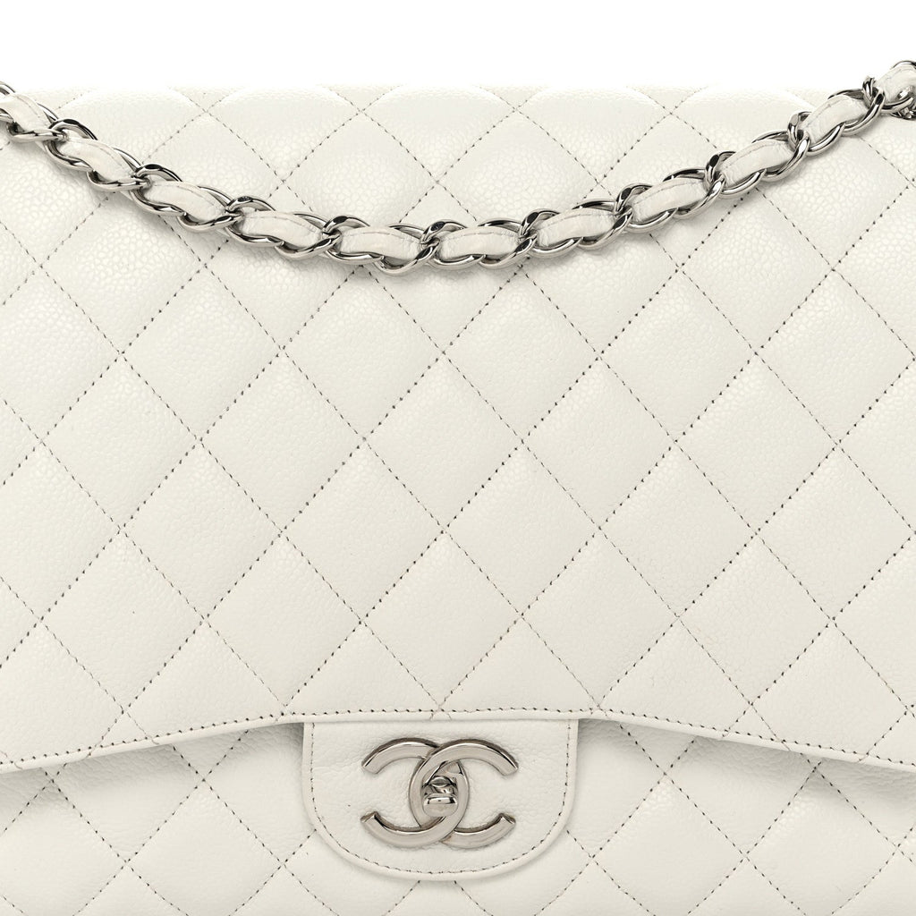 Caviar Quilted Maxi Double Flap White