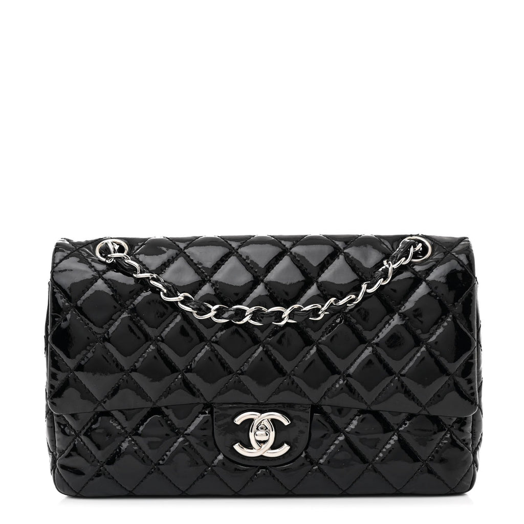 Patent Quilted Medium Double Flap Black