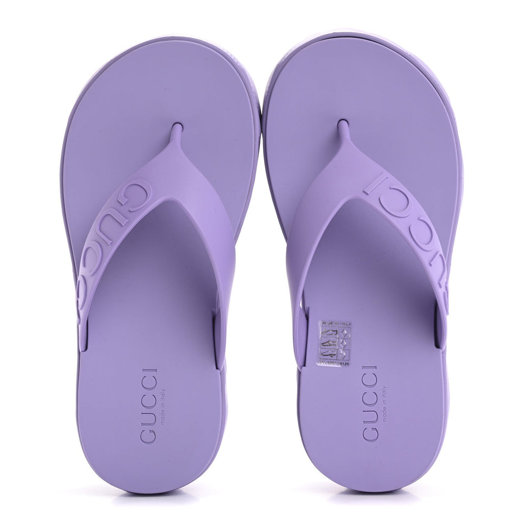 Rubber Chevron Logo Embossed Womens Thong Platform Sandals 38 Lapis
