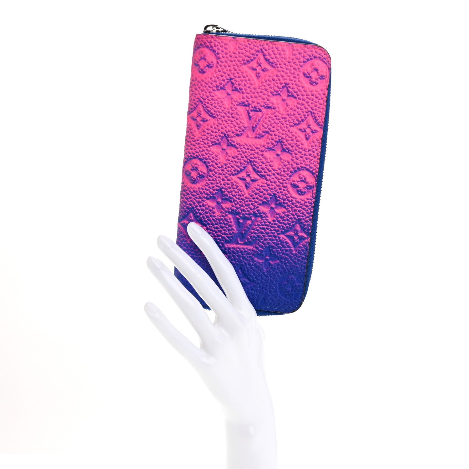 Taurillon Illusion Zippy Vertical Wallet Bleu Rose