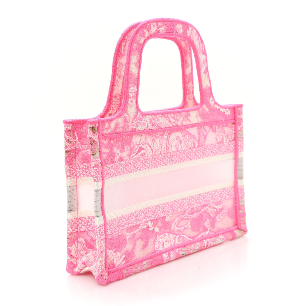 Canvas Embroidered Mini Toile De Jouy Book Tote Pink